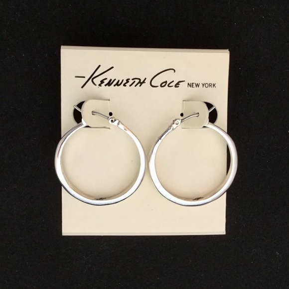 Kenneth Cole Silver Tone Hoop Earrings - Picture 1 of 4